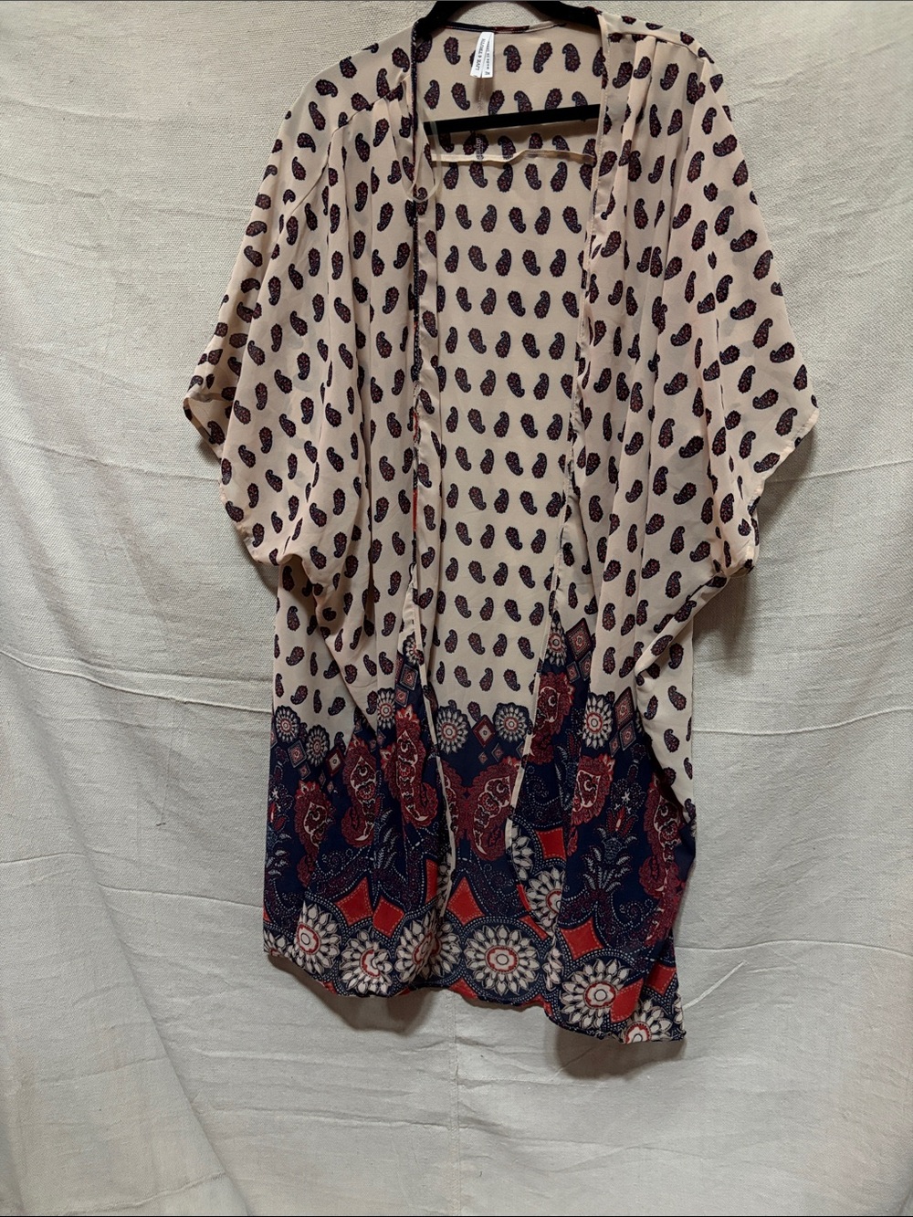 Live 4 Truth Beige Paisley & Navy Border Kimono Wrap